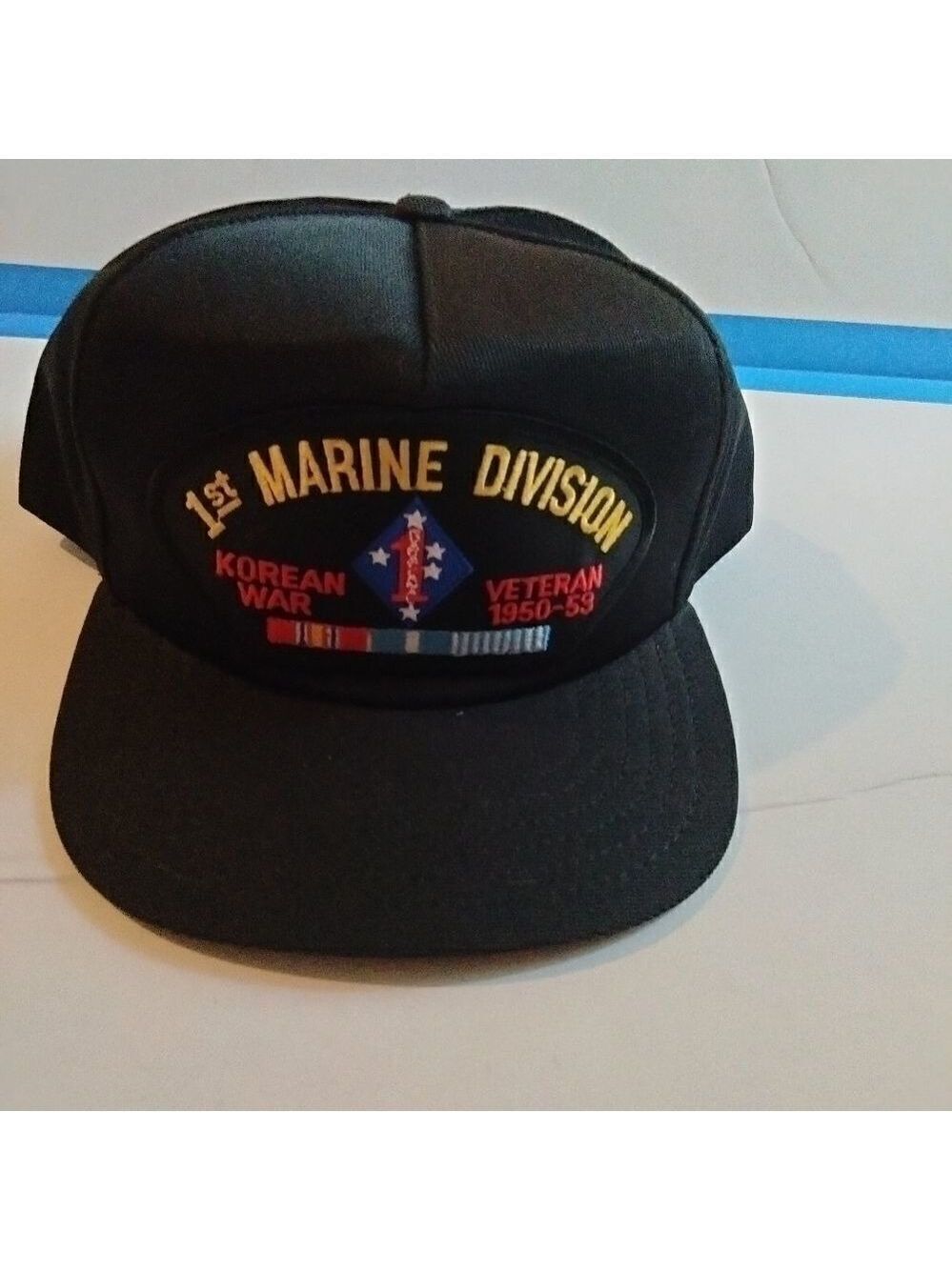 USMC FIRST 1ST MARINE DIVISION MARDIV KOREAN WAR VETERAN HAT W/ CAMPAIGN RIBBONS